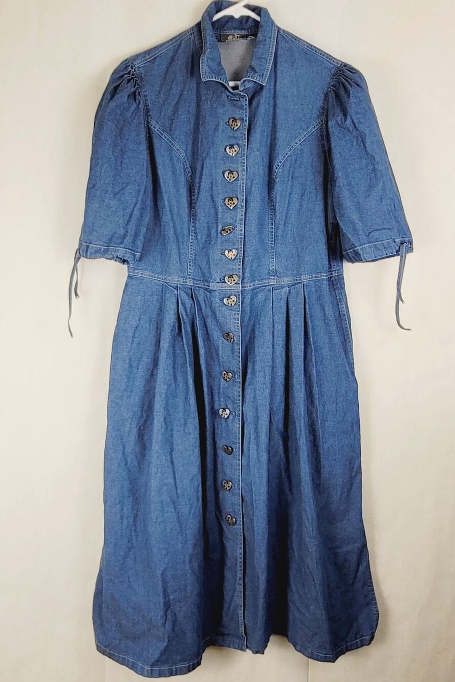 Vintage Julius Lang blue denim puff sleeve shirt dress XL Country Cowgirl Boho